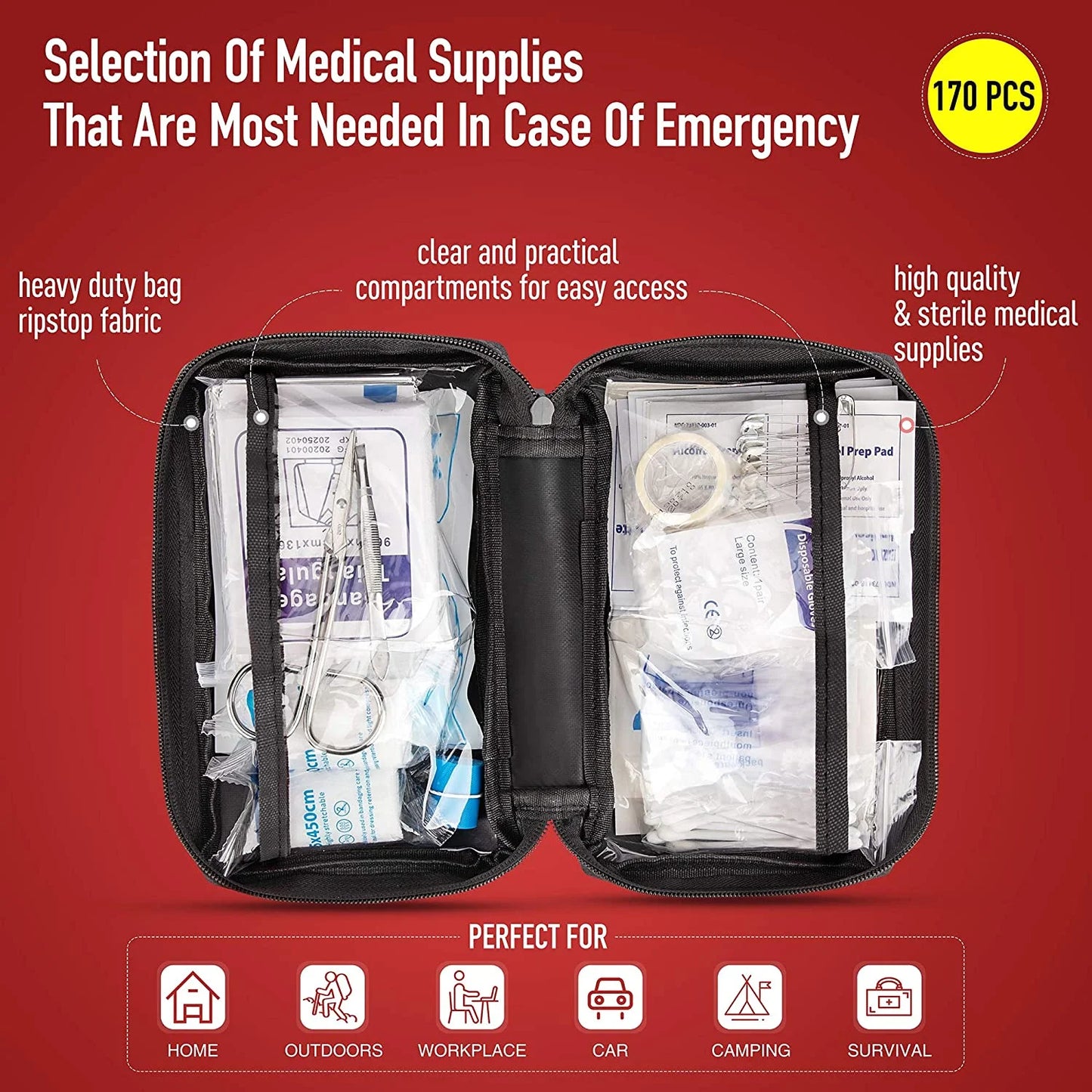 Waterproof Emergency First Aid Kit (170 Piece)