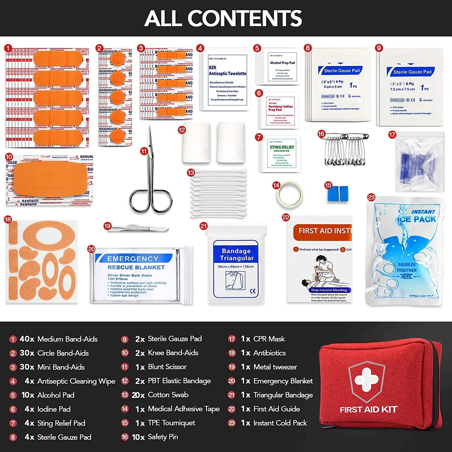 Waterproof Emergency First Aid Kit (170 Piece)