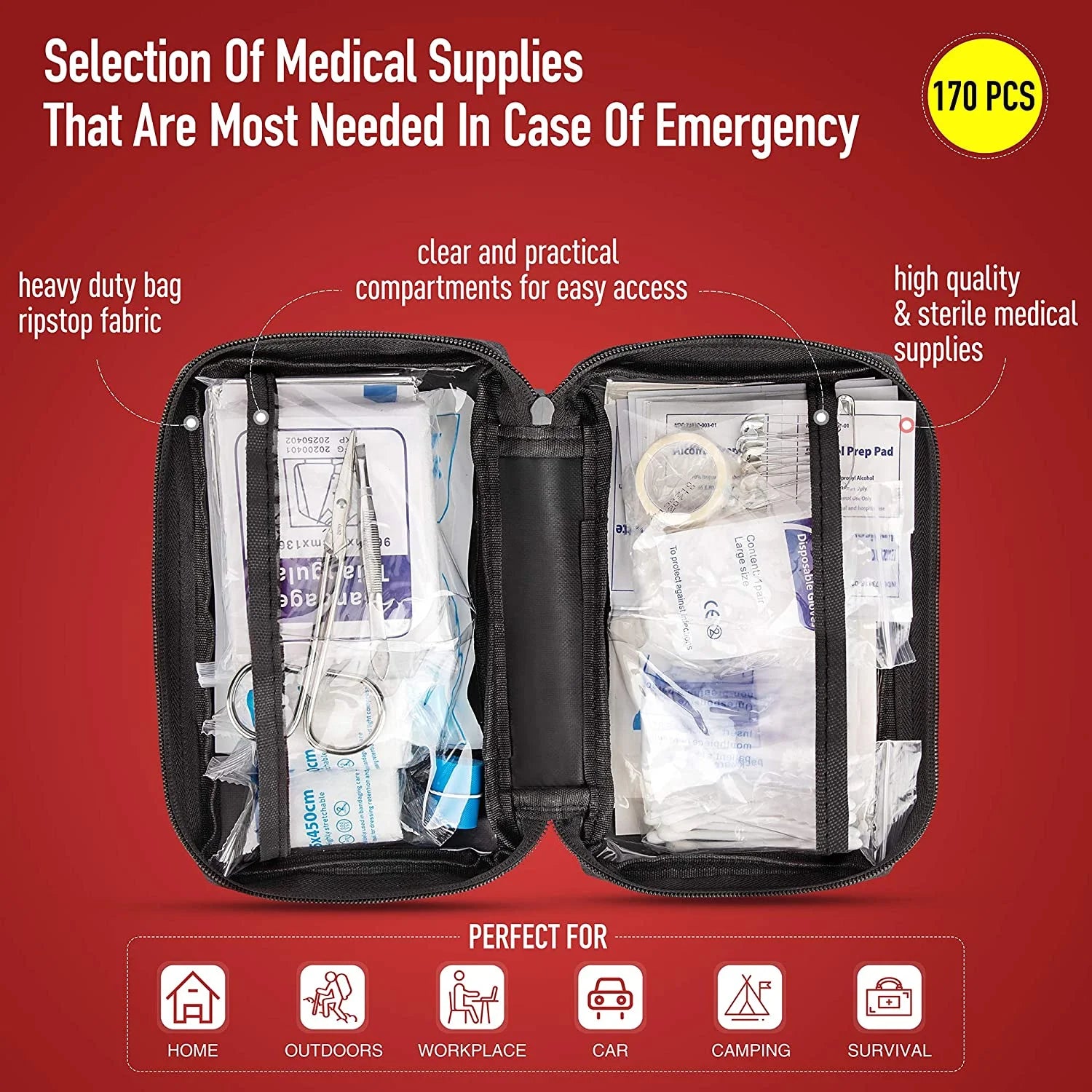Waterproof Emergency First Aid Kit (170 Piece)